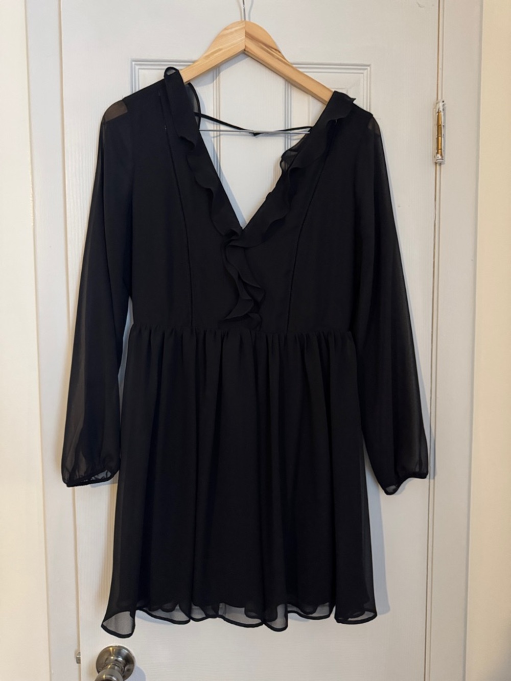 Express Black Mini Dress with Ruffle V-Neck